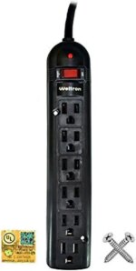 Weltron 6-Outlet Surge Protector Power Strip WSP-600PLF-15BK
