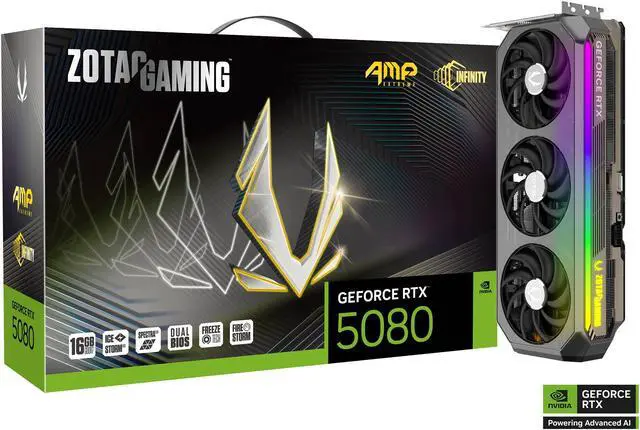 ZOTAC AMP Extreme Infinity GeForce RTX 5080 16GB 256-Bit GDDR7 PCI-Express 5.0 DLSS 4.0 Graphics Card ZT-B50800B-10P